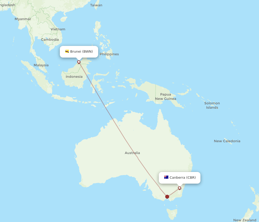 CBR-BWN flight routes