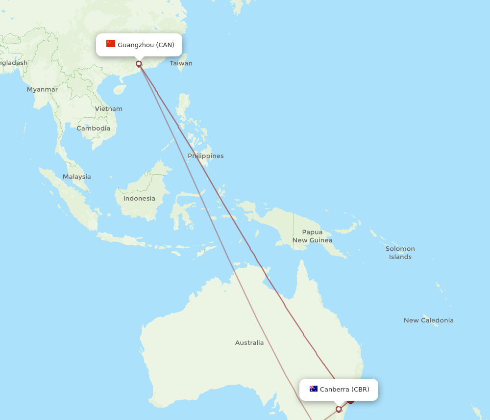 CBR to CAN flights and routes map