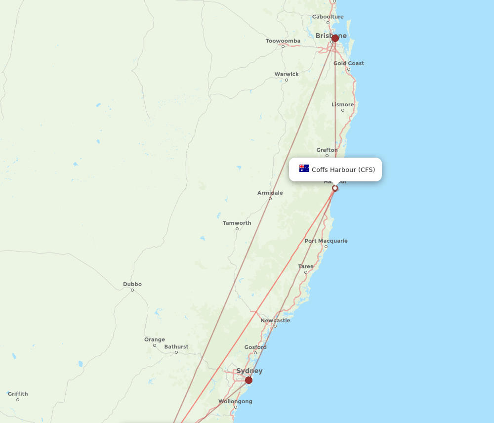 CBR to CFS flights and routes map