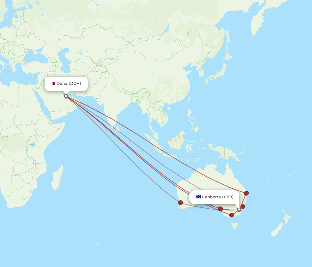 CBR-DOH flight routes