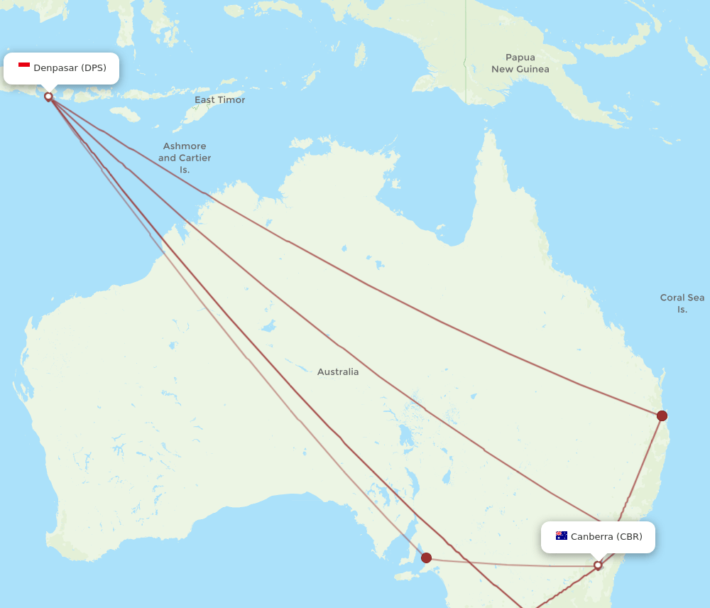 CBR to DPS flights and routes map