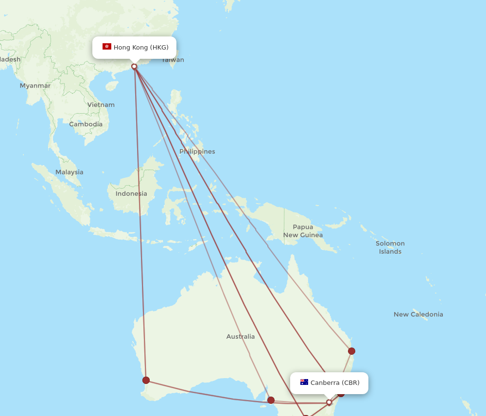 CBR to HKG flights and routes map