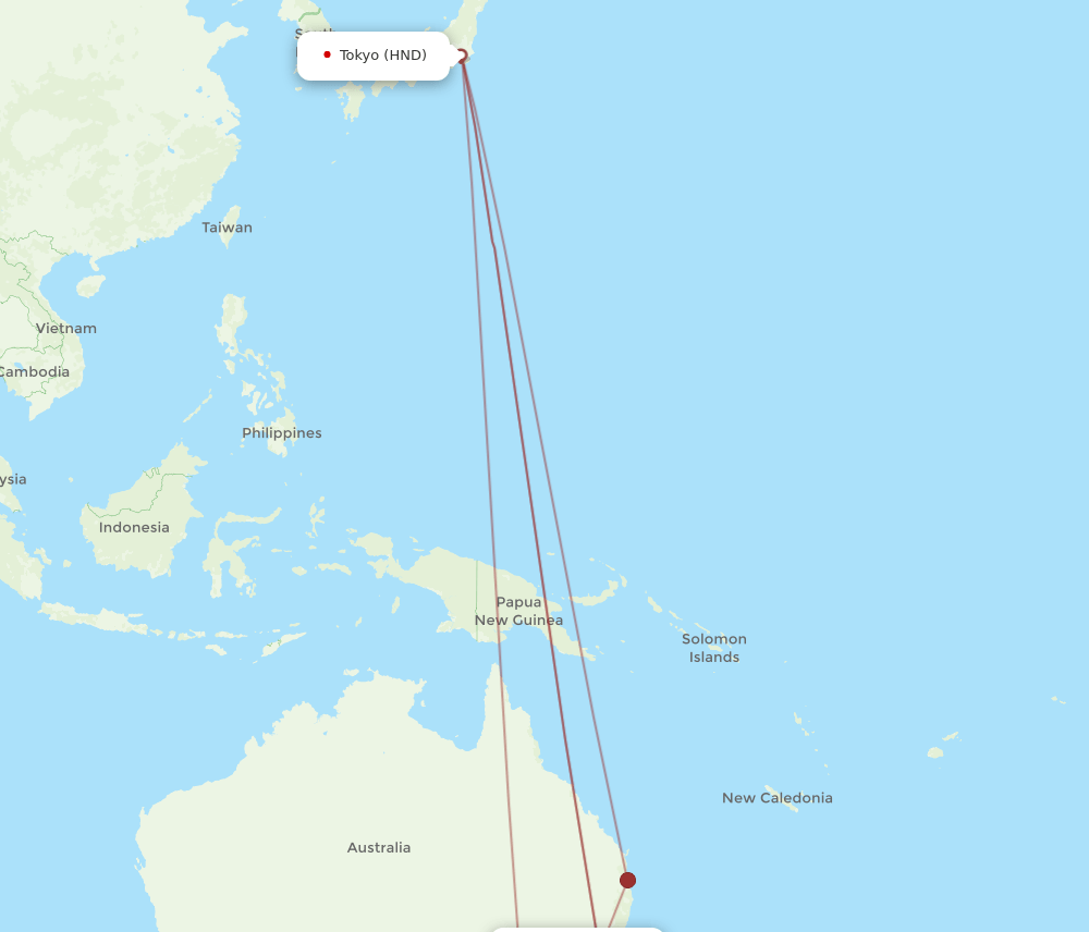 CBR to HND flights and routes map