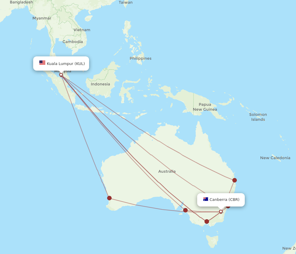 CBR-KUL flight routes