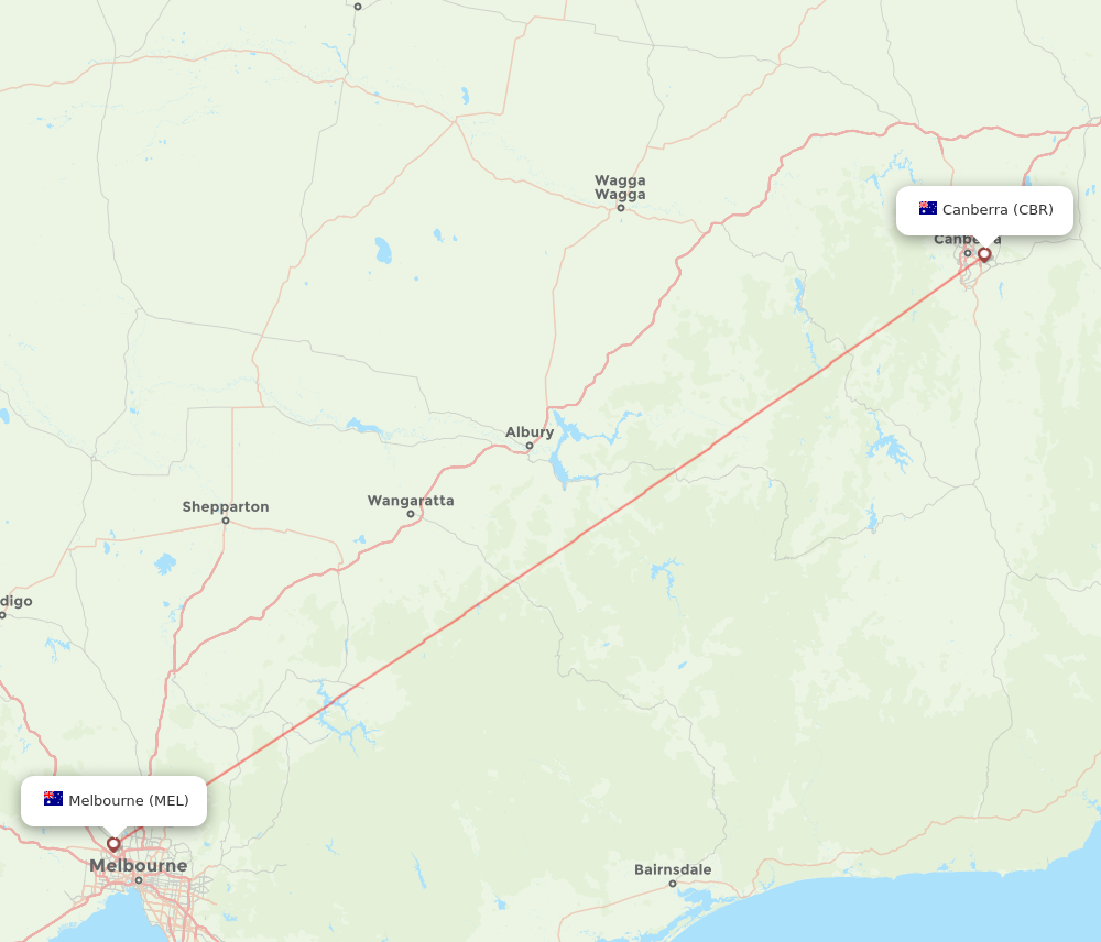 Canberra - Melbourne route map and flight paths
