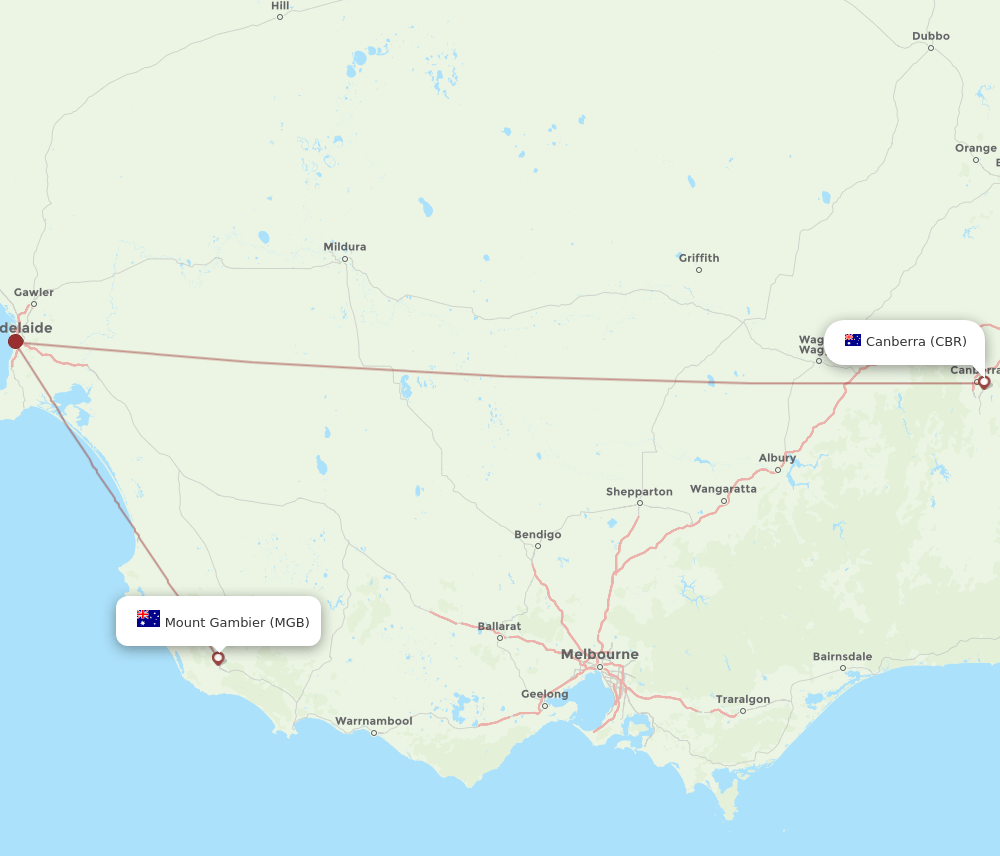 CBR-MGB flight routes