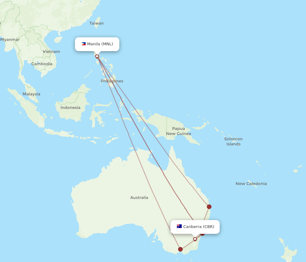 CBR to MNL flights and routes map