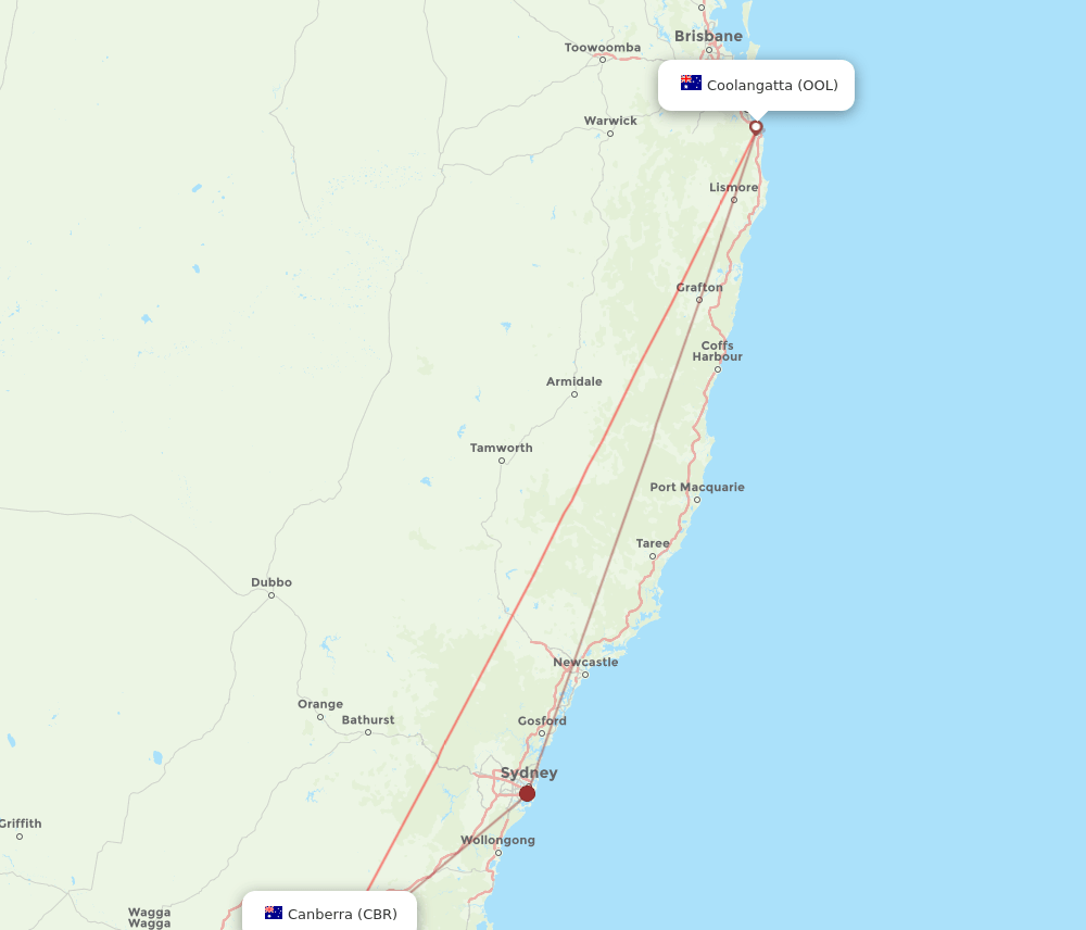 CBR-OOL flight routes