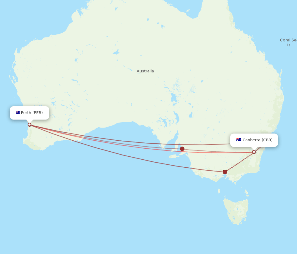 CBR-PER flight routes