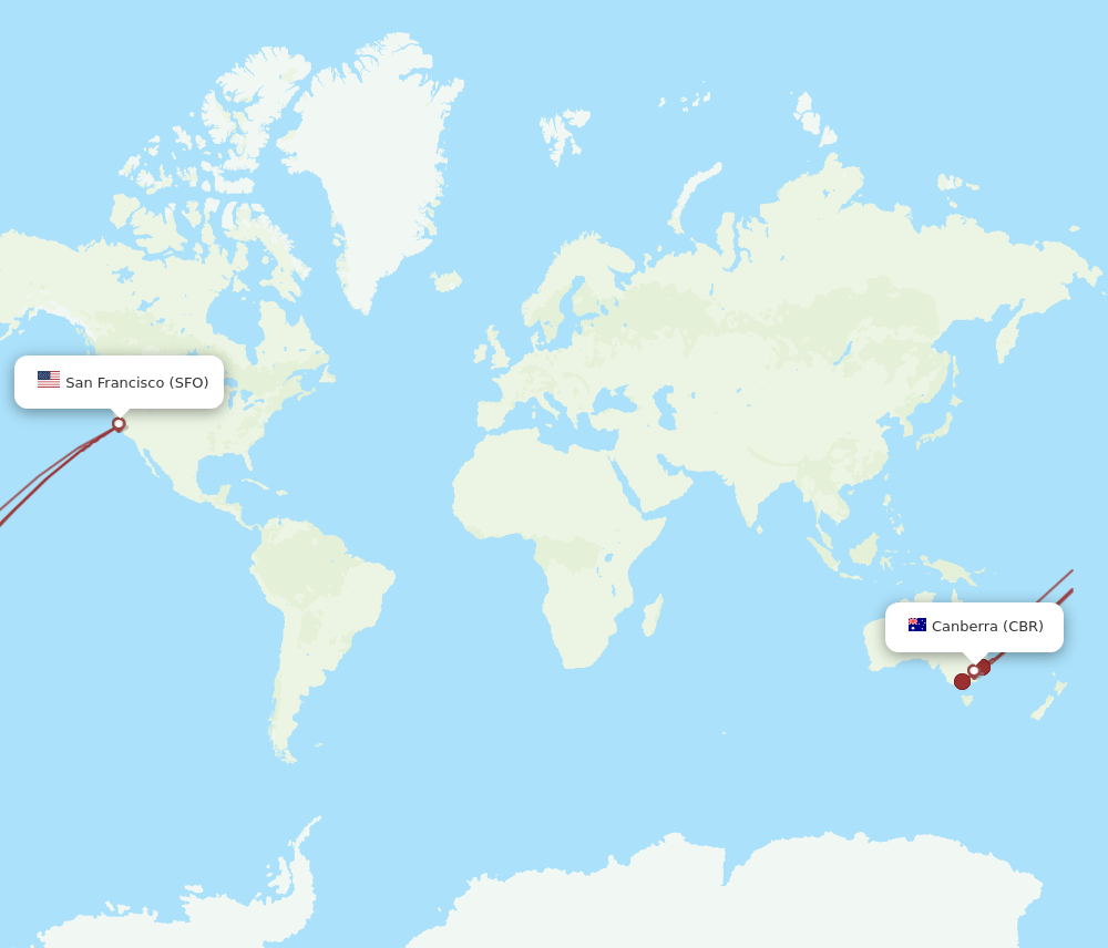 CBR-SFO flight routes