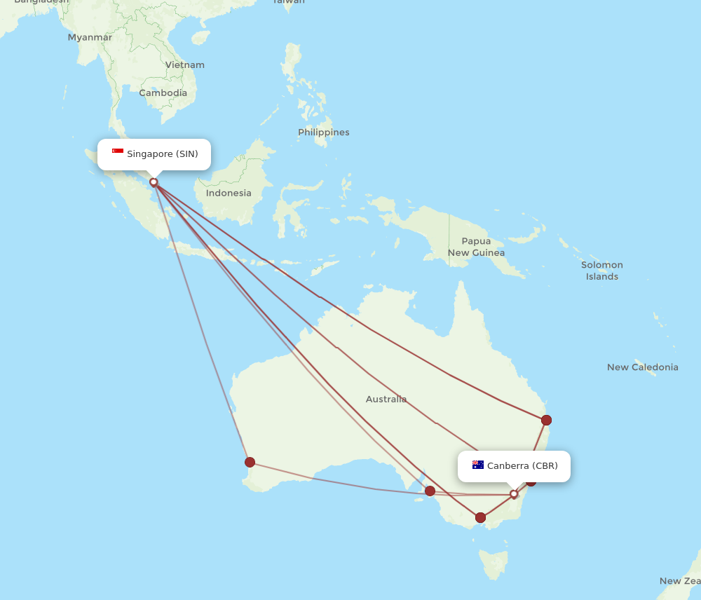 CBR to SIN flights and routes map