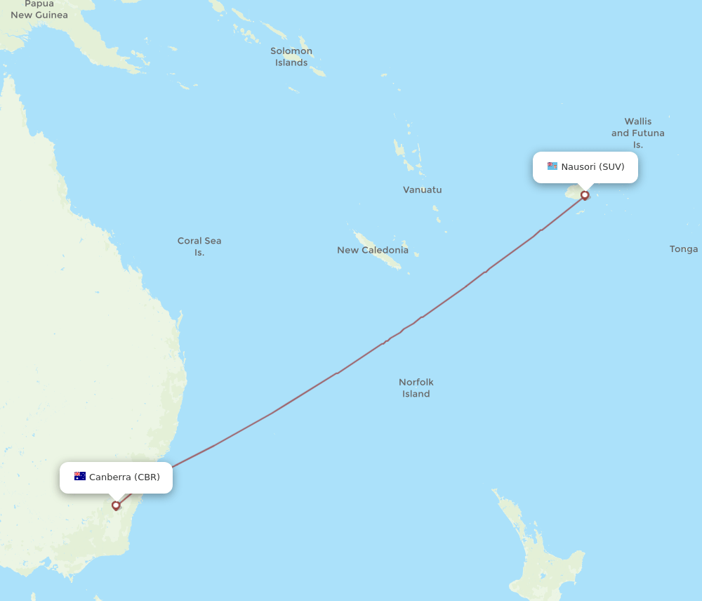 CBR-SUV flight routes