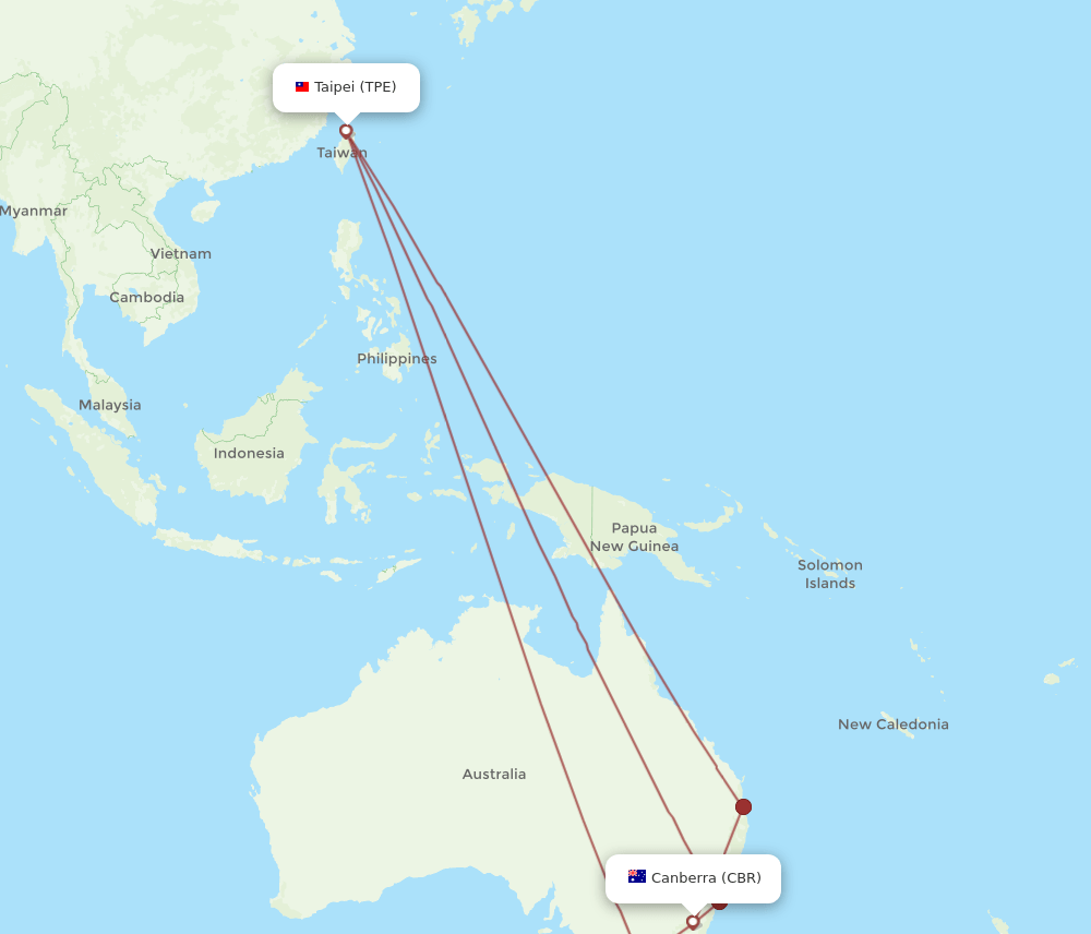 CBR-TPE flight routes