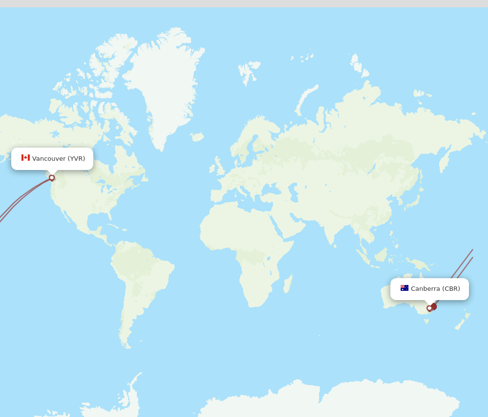 YVR to CBR flights and routes map