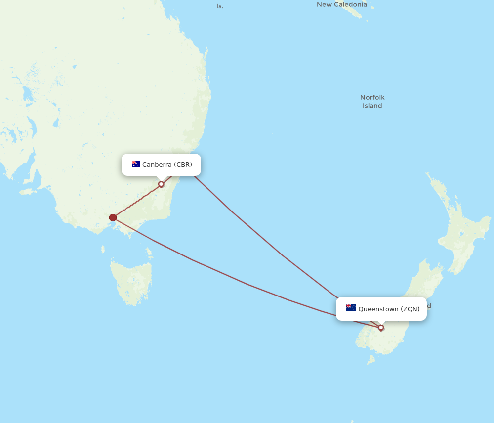 CBR to ZQN flights and routes map