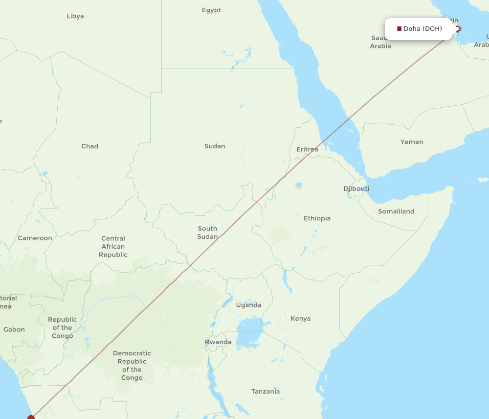 Doha - Catumbela route map and flight paths