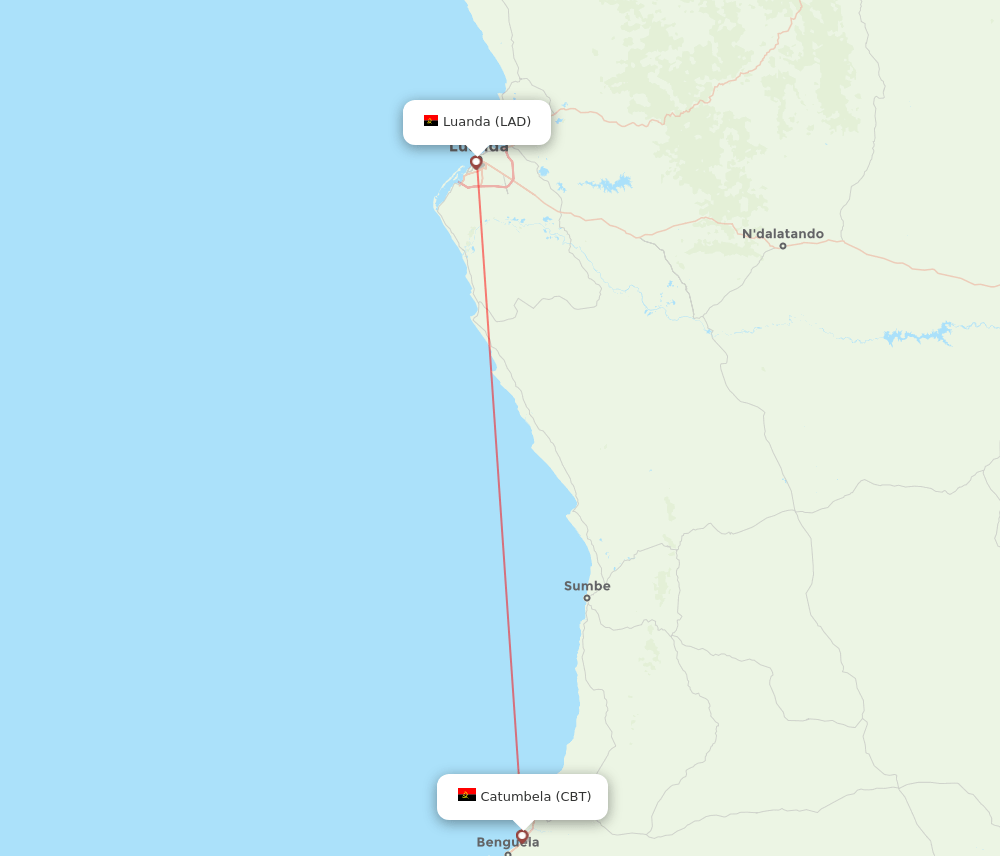 Catumbela - Luanda route map and flight paths