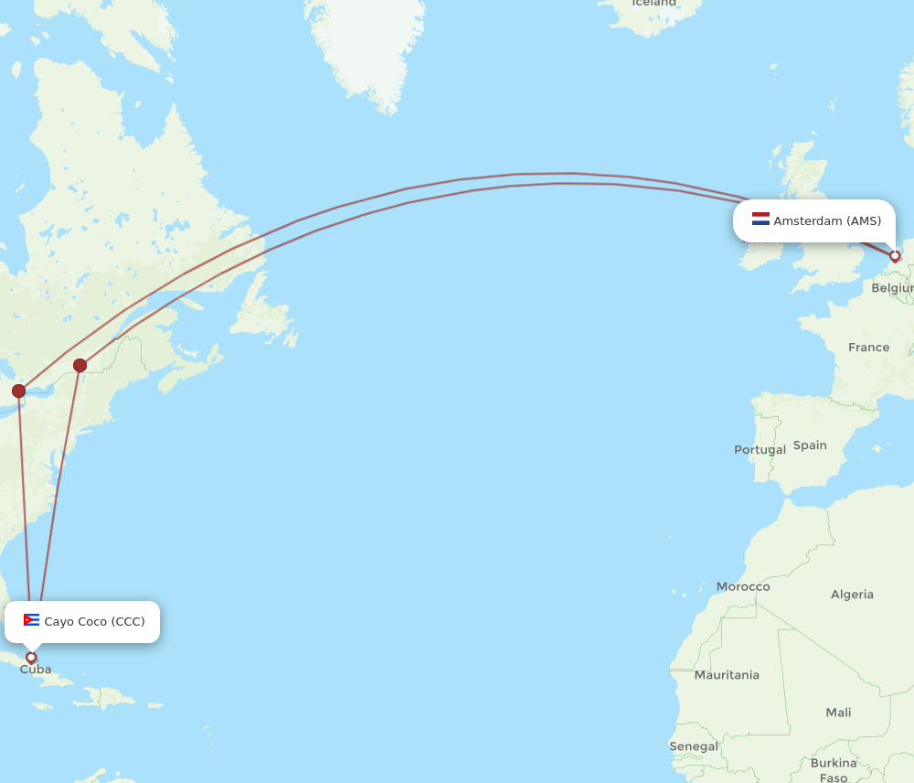AMS to CCC flights and routes map