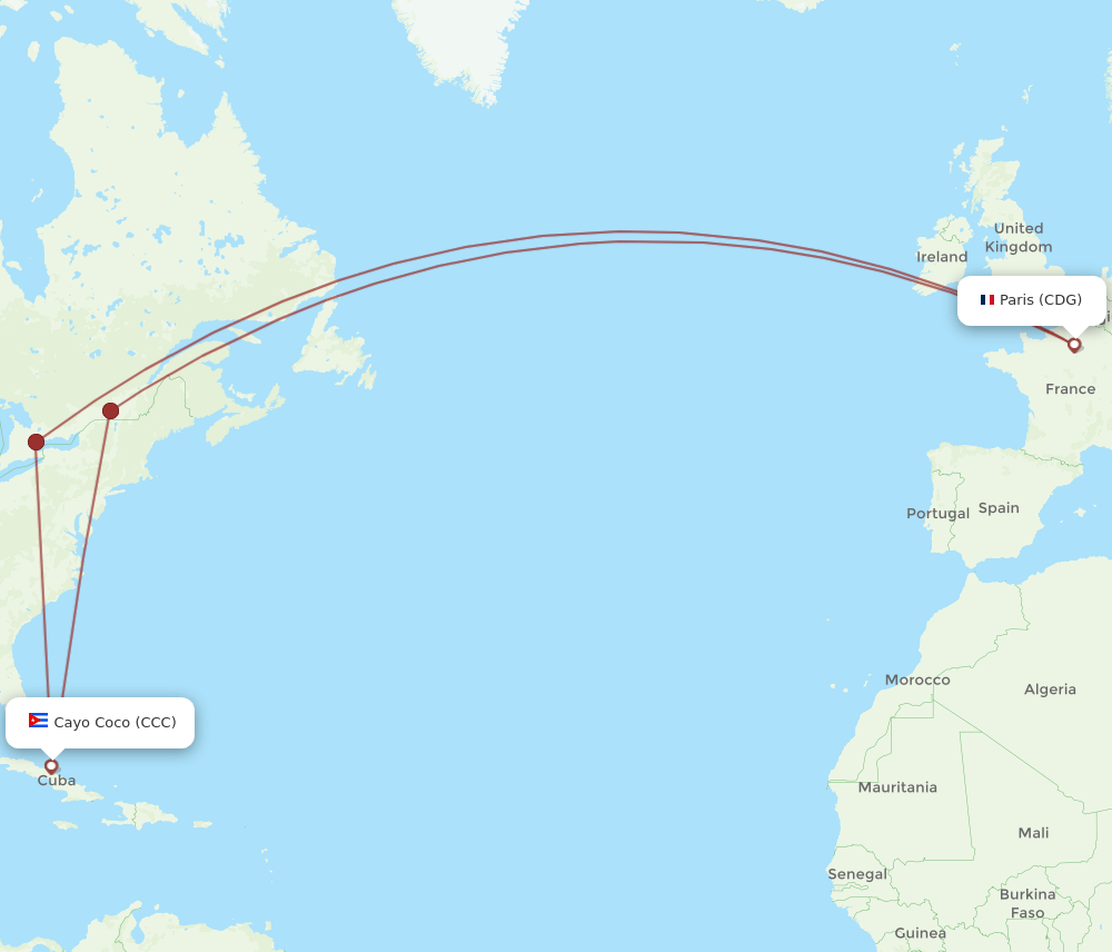 CCC-CDG flight routes
