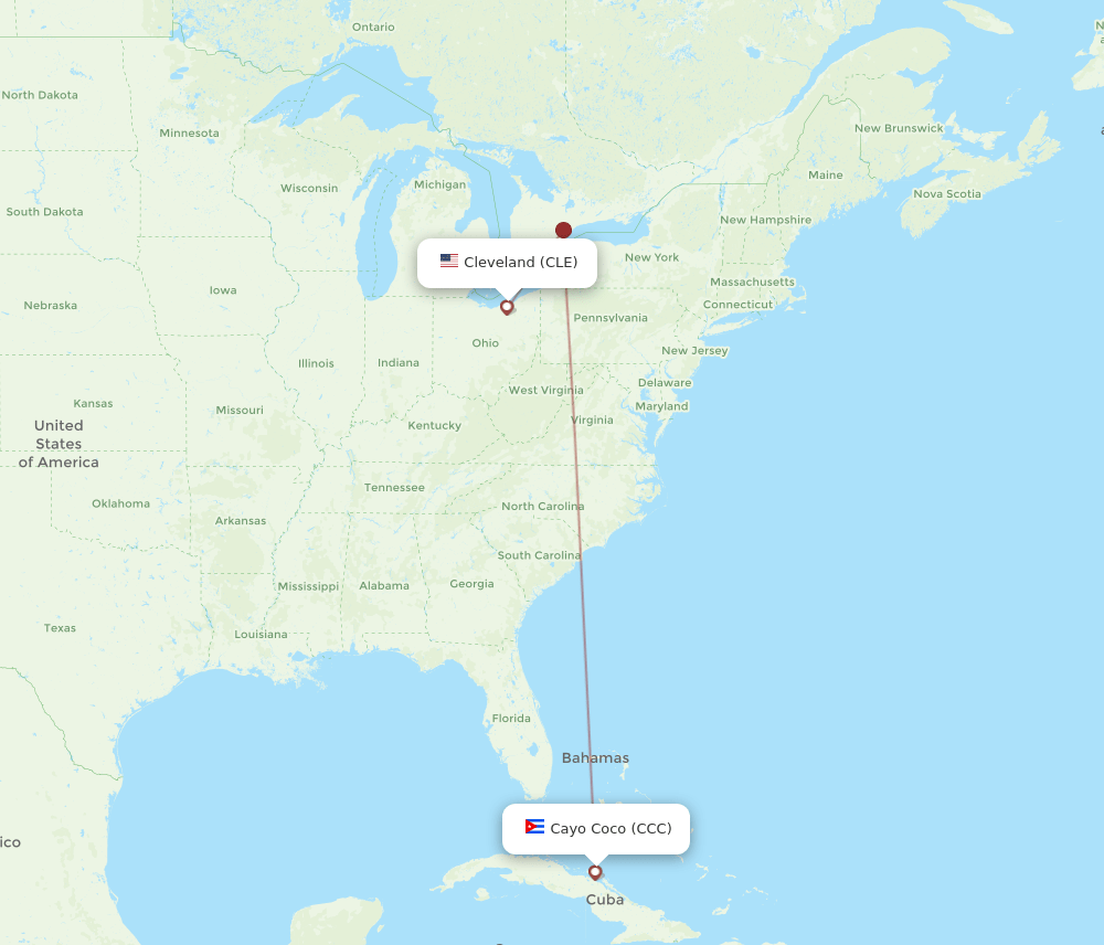 Cleveland - Cayo Coco route map and flight paths