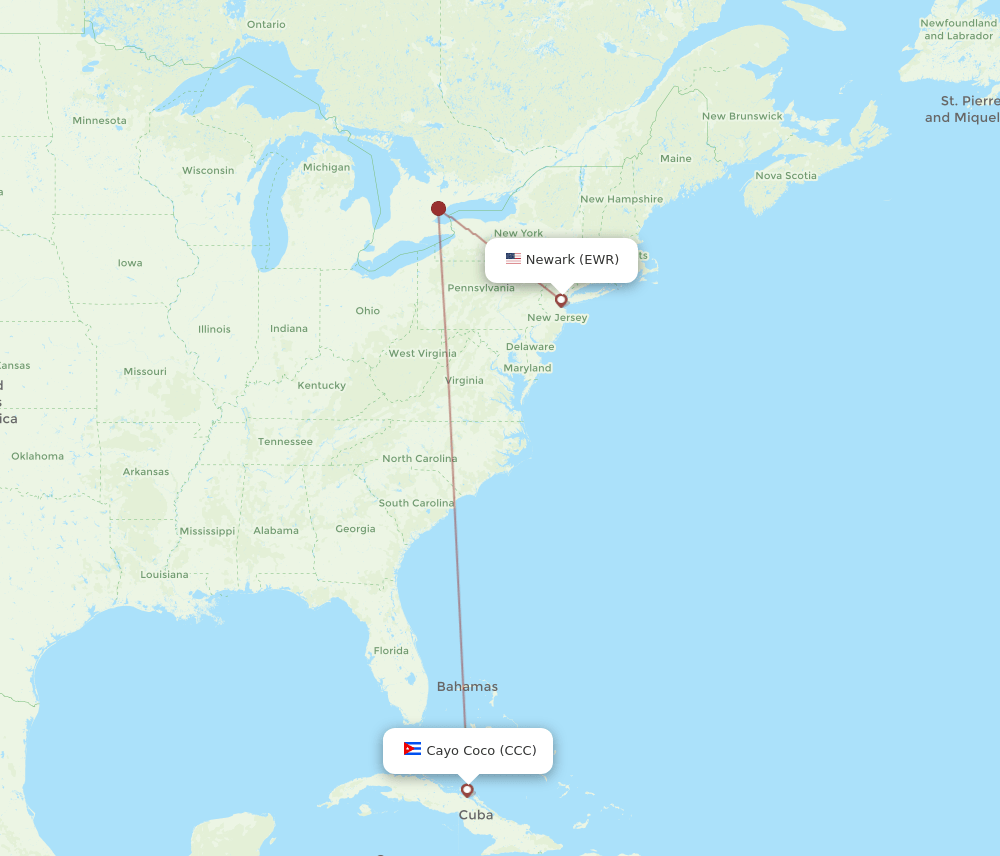 CCC-EWR flight routes