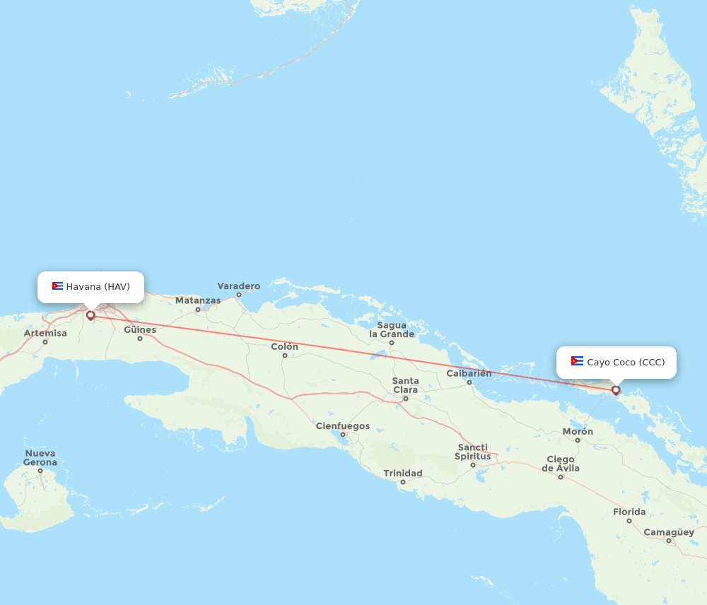 Cayo Coco - Havana route map and flight paths