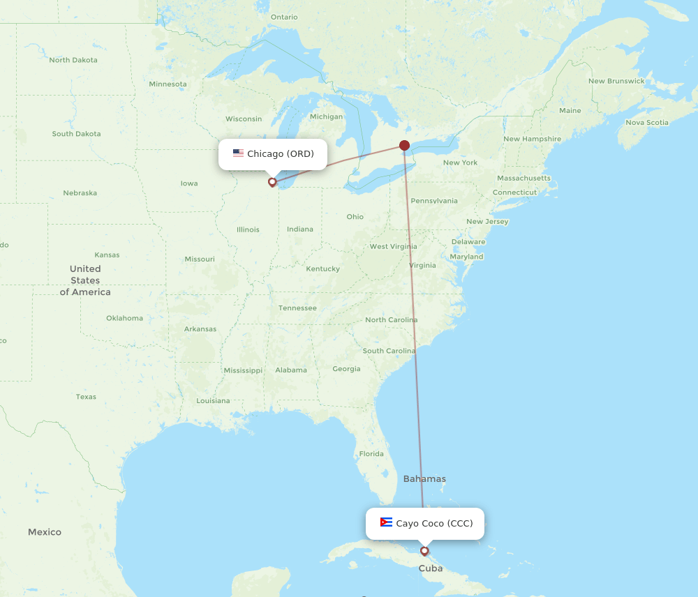 CCC to ORD flights and routes map