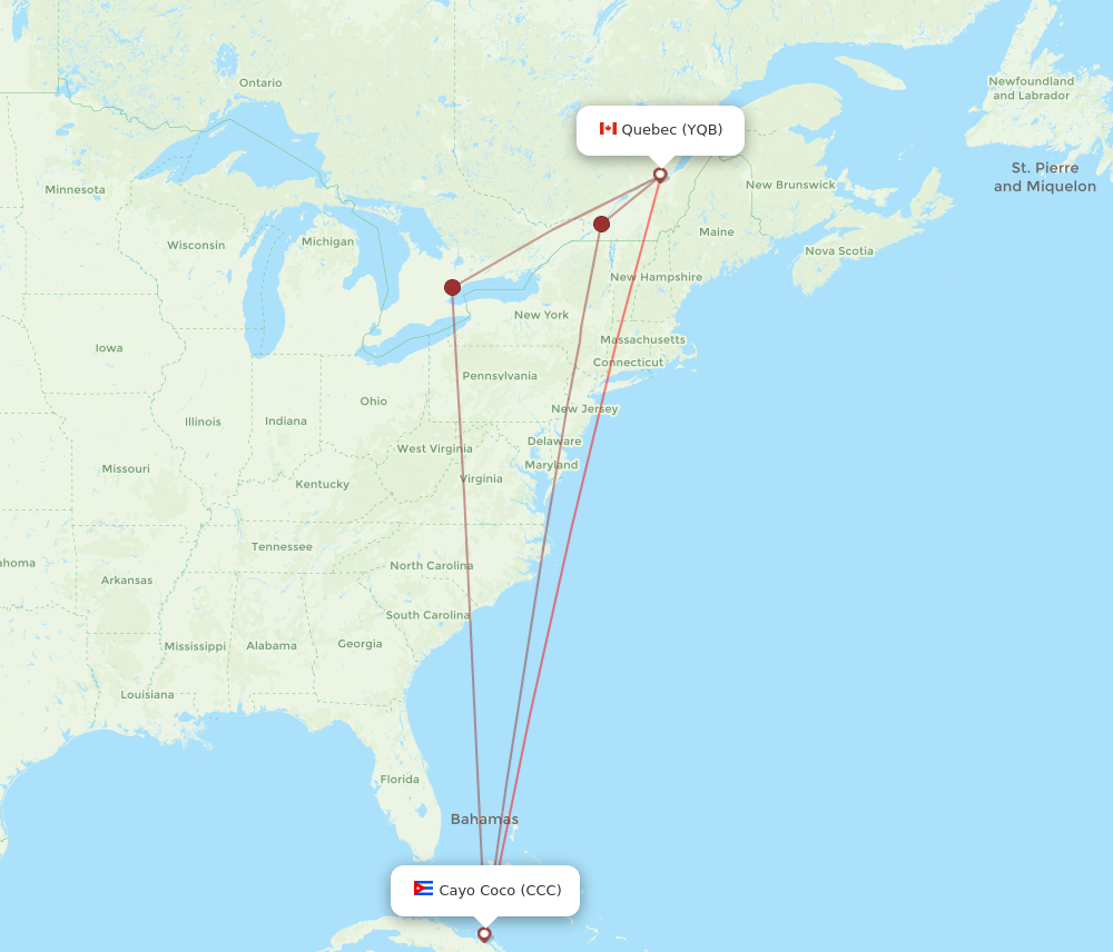 CCC to YQB flights and routes map