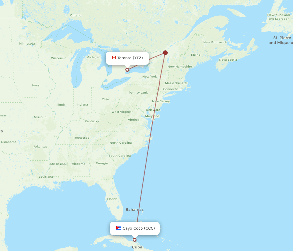 CCC to YTZ flights and routes map