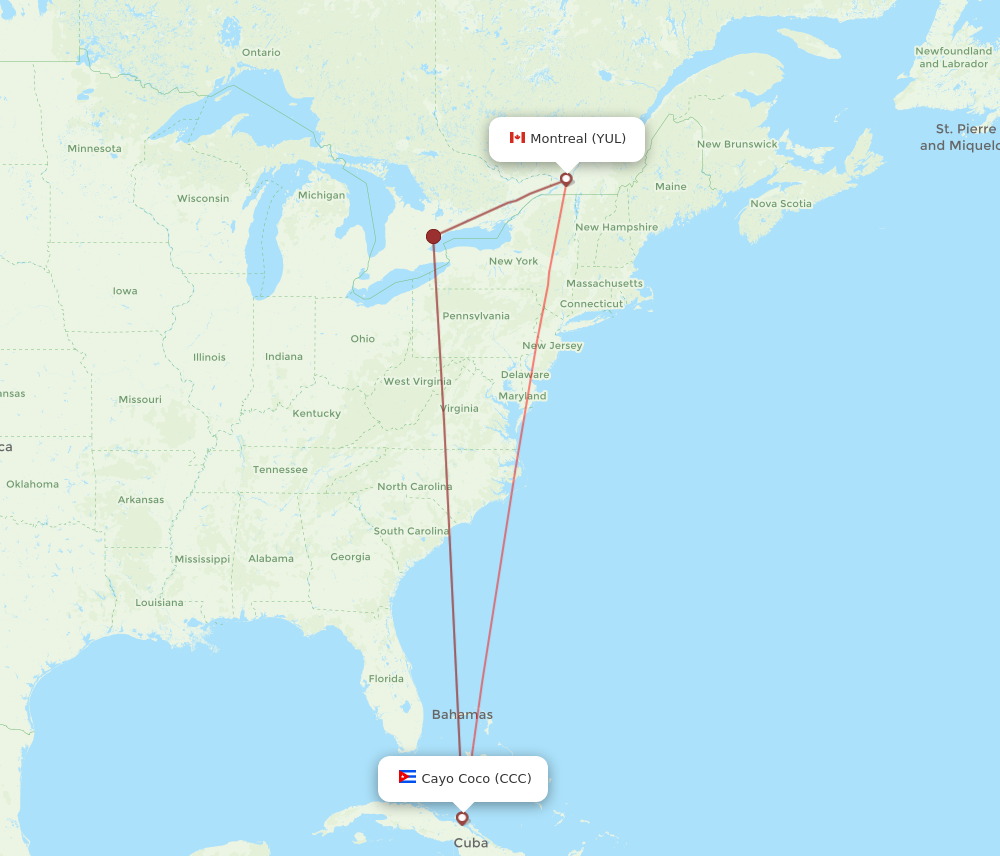 CCC to YUL flights and routes map