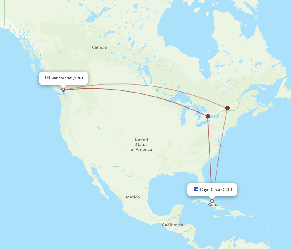 YVR to CCC flights and routes map