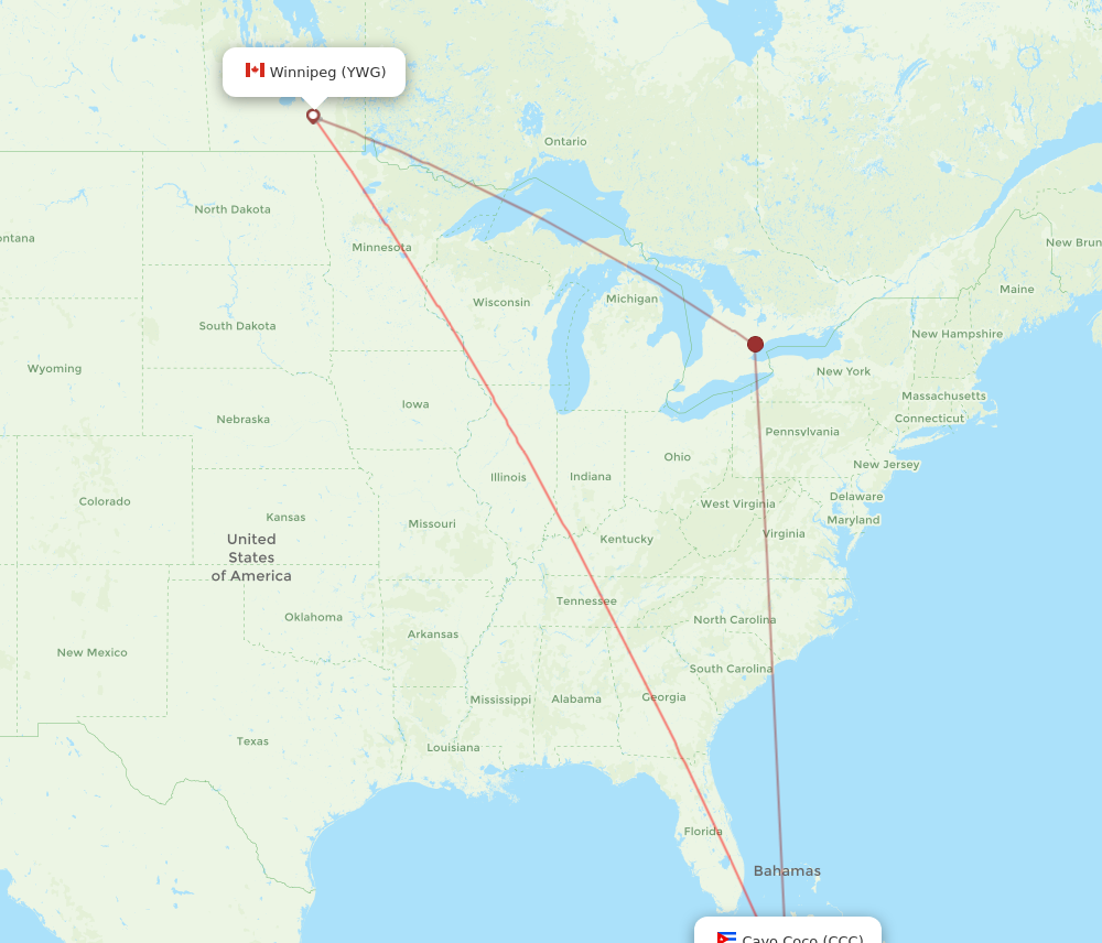 CCC to YWG flights and routes map