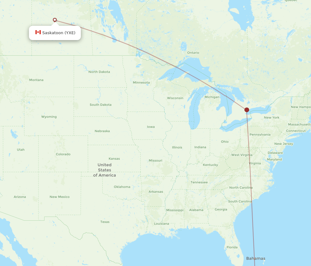 YXE to CCC flights and routes map