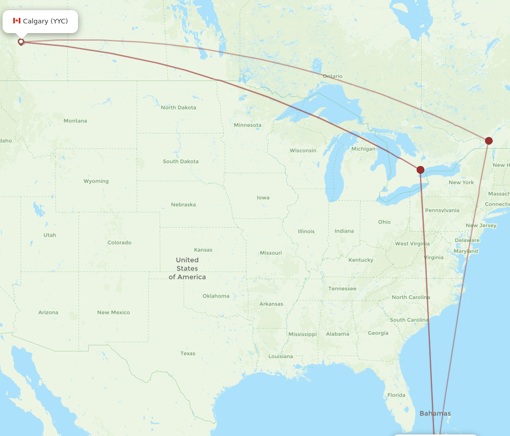 CCC to YYC flights and routes map