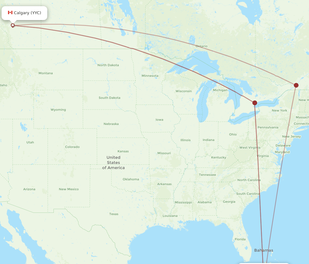 CCC-YYC flight routes
