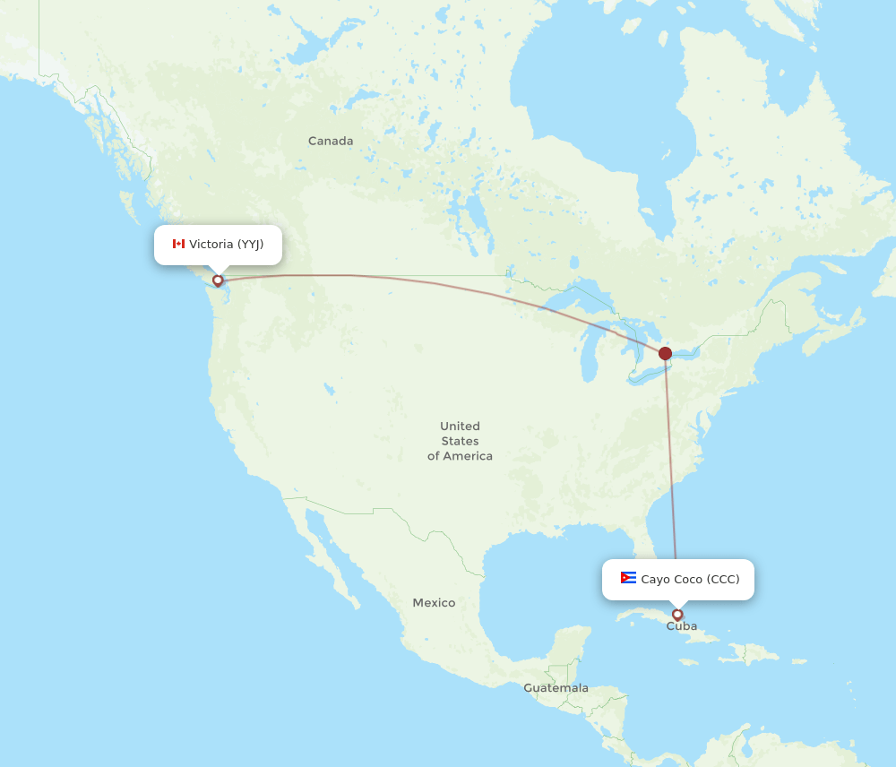 Victoria - Cayo Coco route map and flight paths