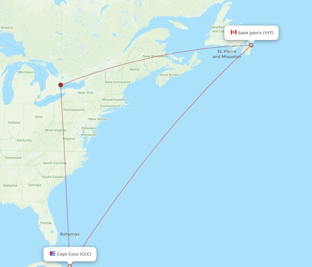 CCC to YYT flights and routes map