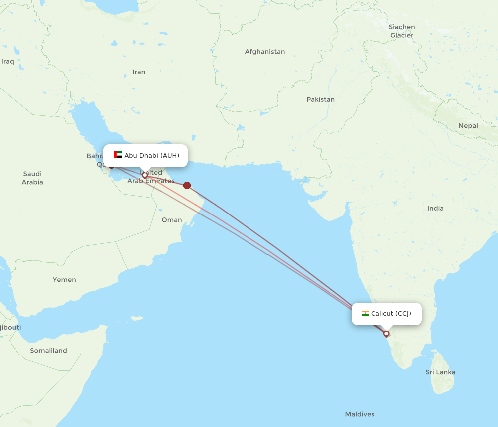 CCJ to AUH flights and routes map