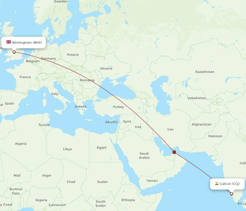 CCJ-BHX flight routes
