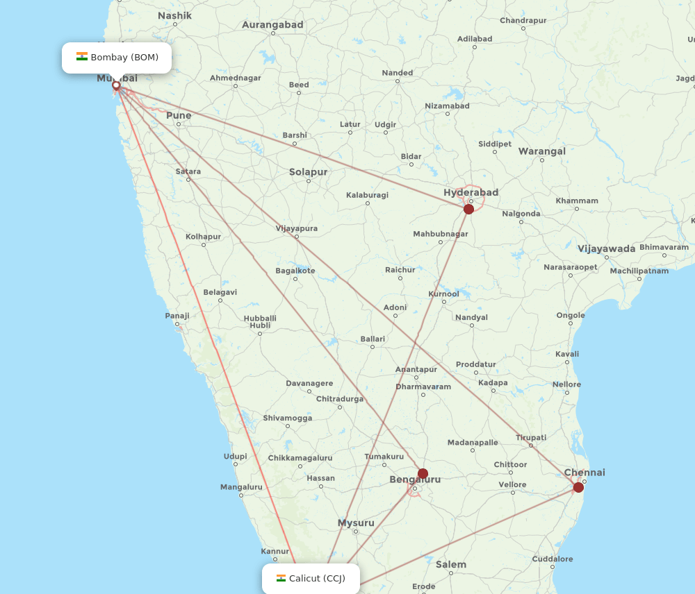 CCJ to BOM flights and routes map