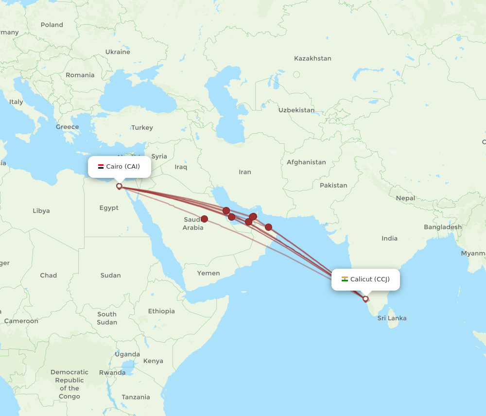 CCJ to CAI flights and routes map