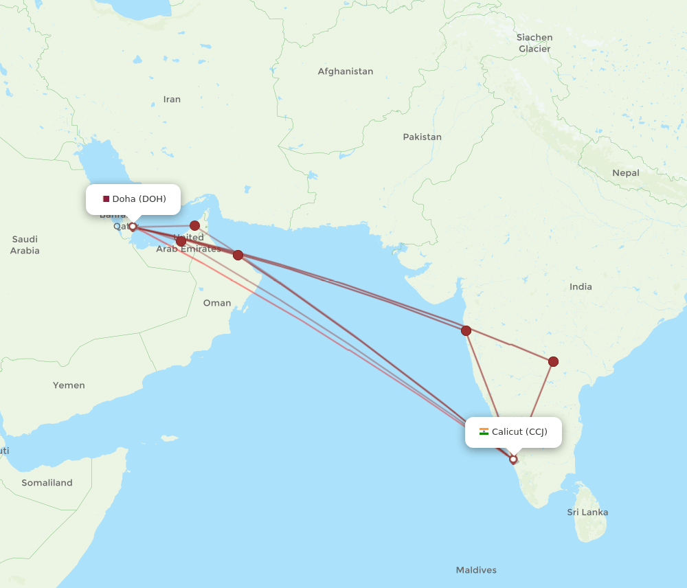 CCJ-DOH flight routes