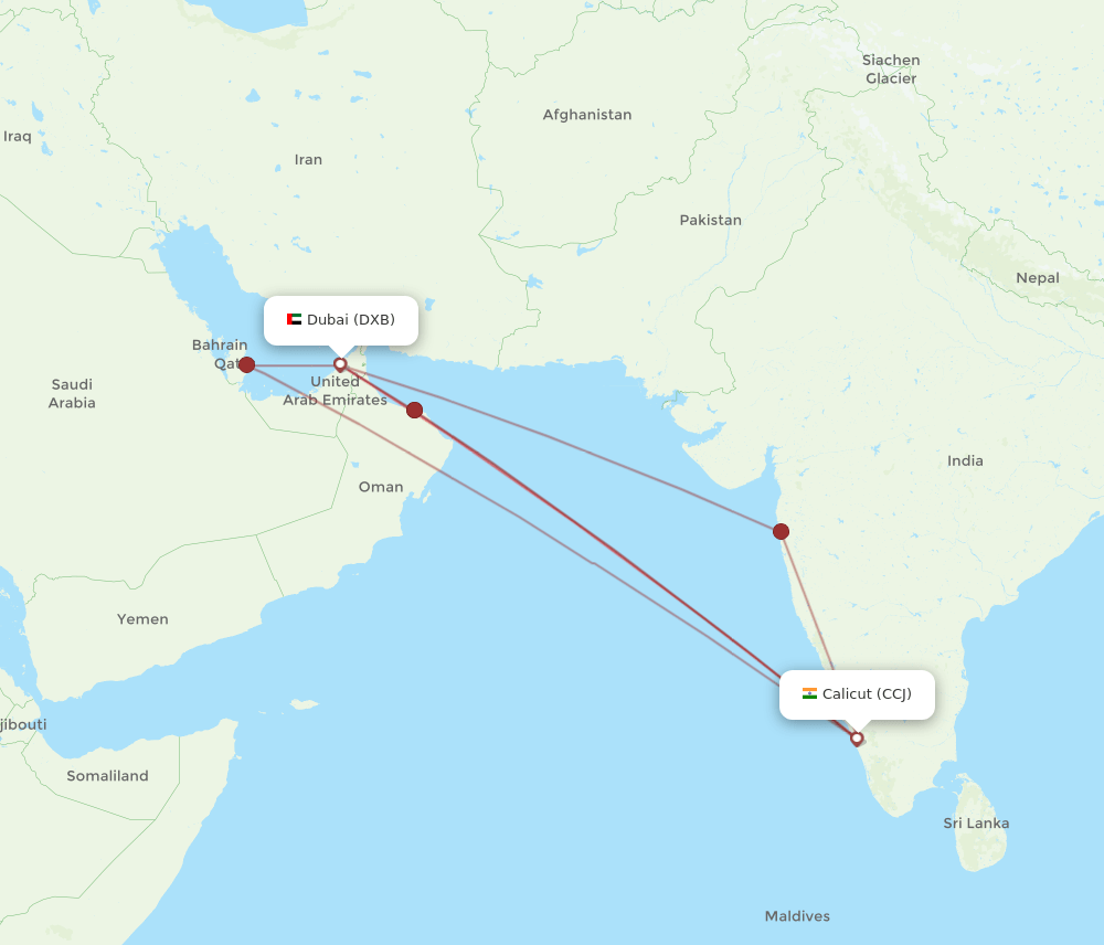 CCJ-DXB flight routes