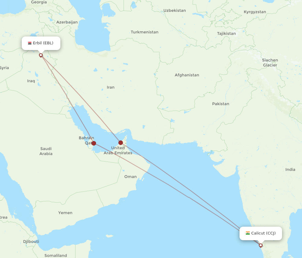 CCJ to EBL flights and routes map