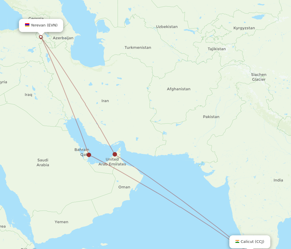 CCJ-EVN flight routes