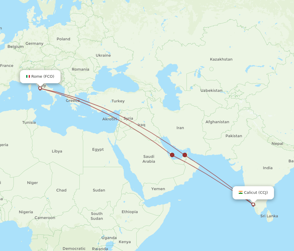 CCJ-FCO flight routes