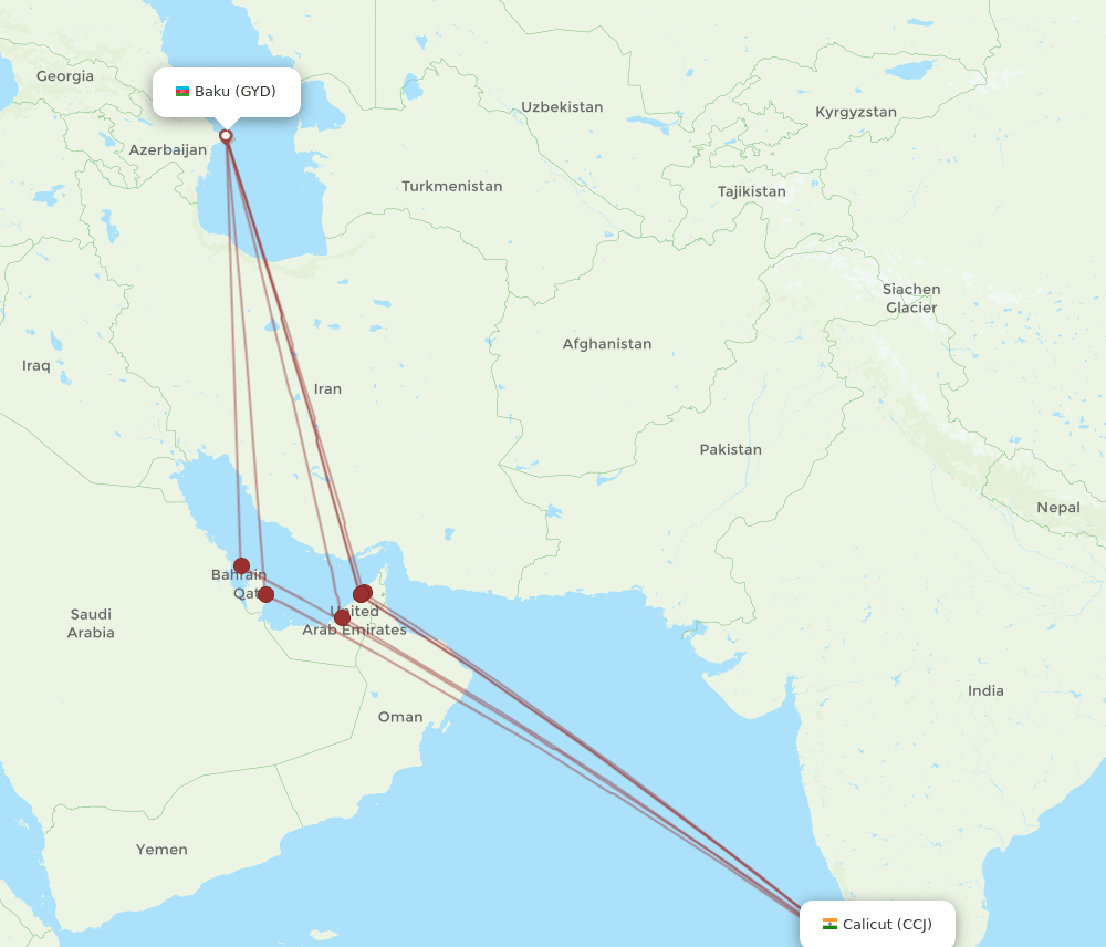 CCJ-GYD flight routes
