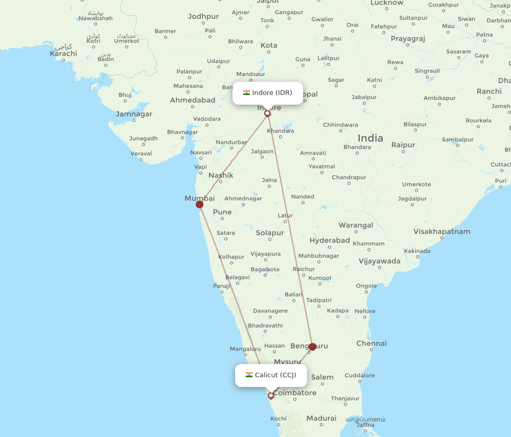 CCJ to IDR flights and routes map