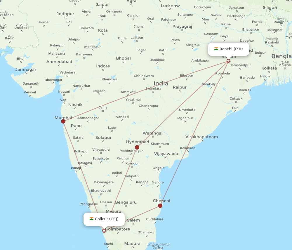 CCJ to IXR flights and routes map