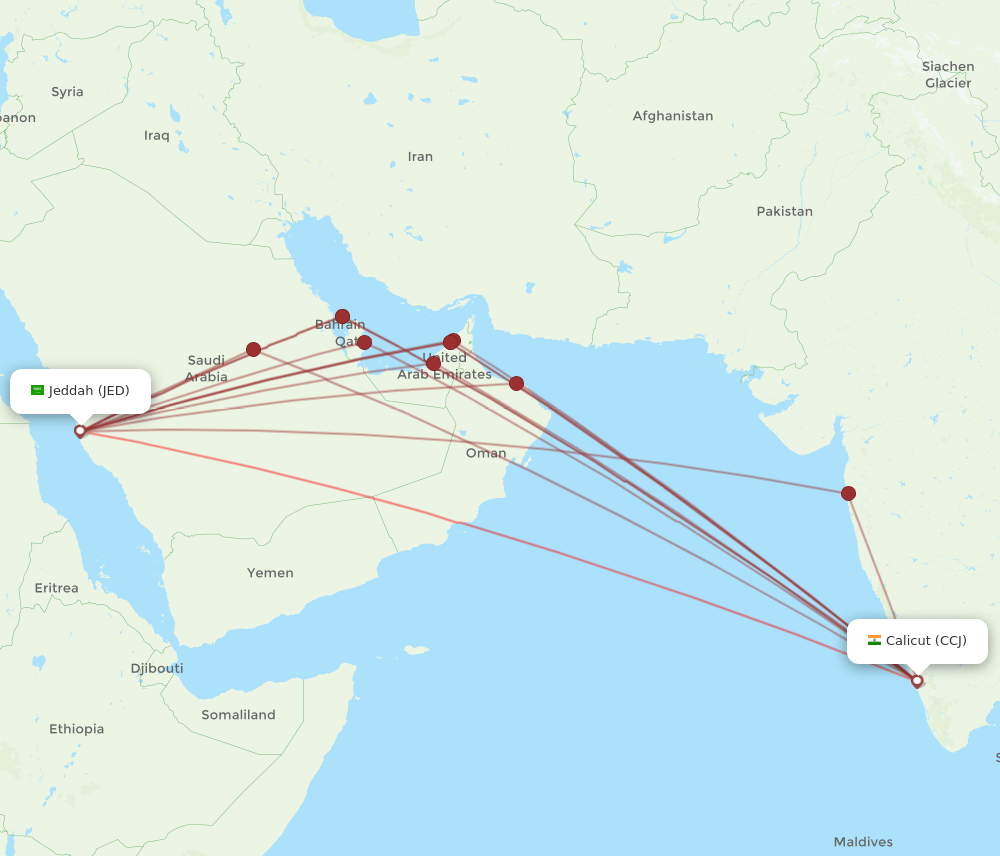 CCJ-JED flight routes